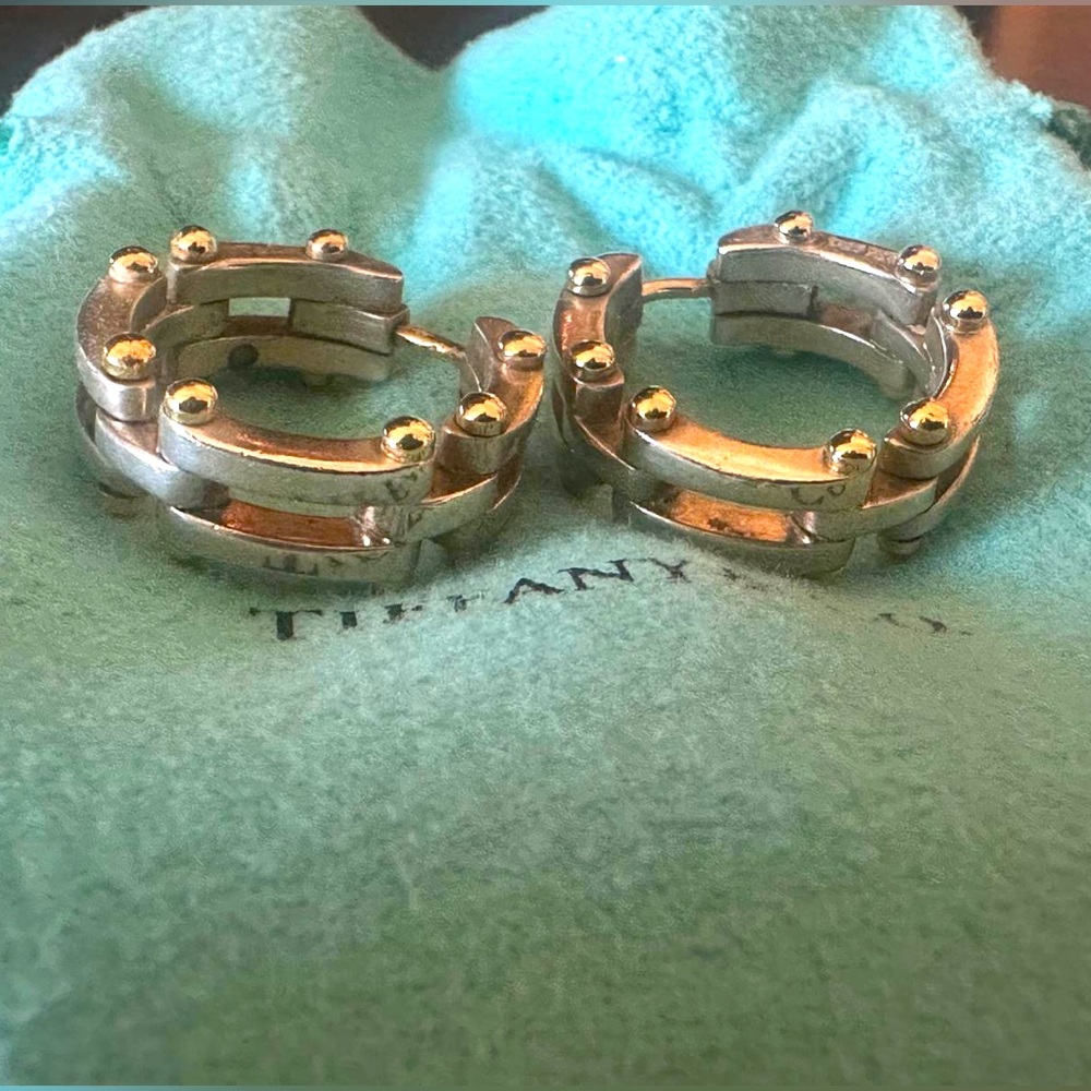 Tiffany & Co. Gate Link Earrings Circa 1990 18kt Yellow Gold & Sterling Silver